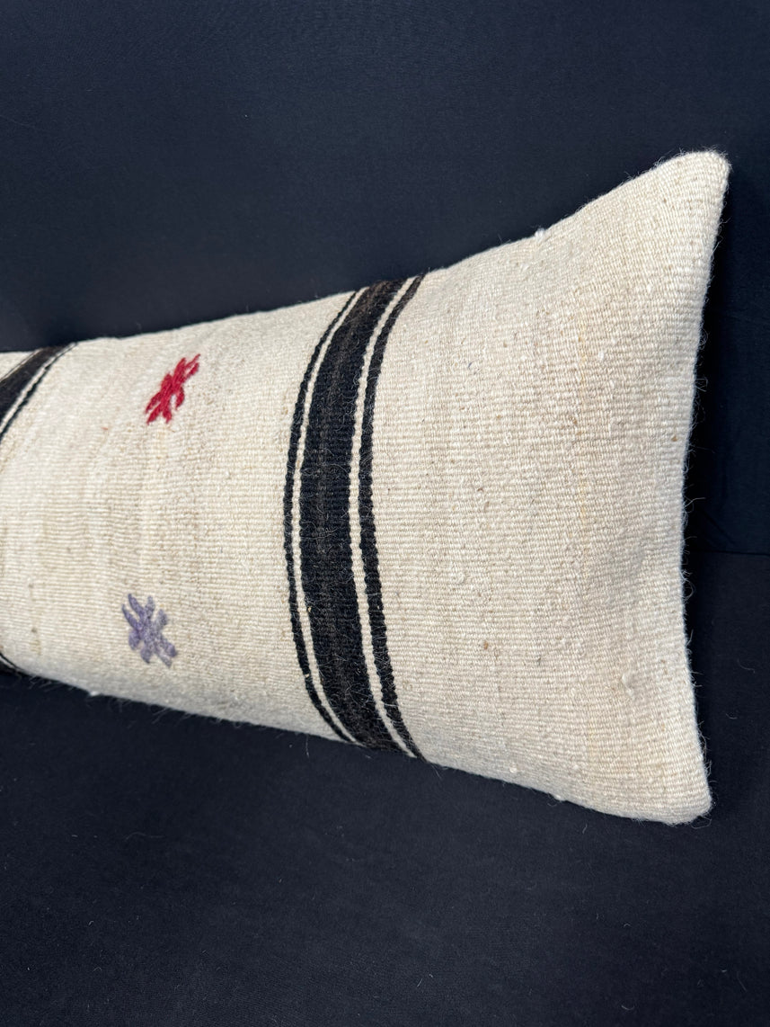 Turkish Hemp Pillow Cushion Natural Beige Black Cushion Cover 14x45 #18071