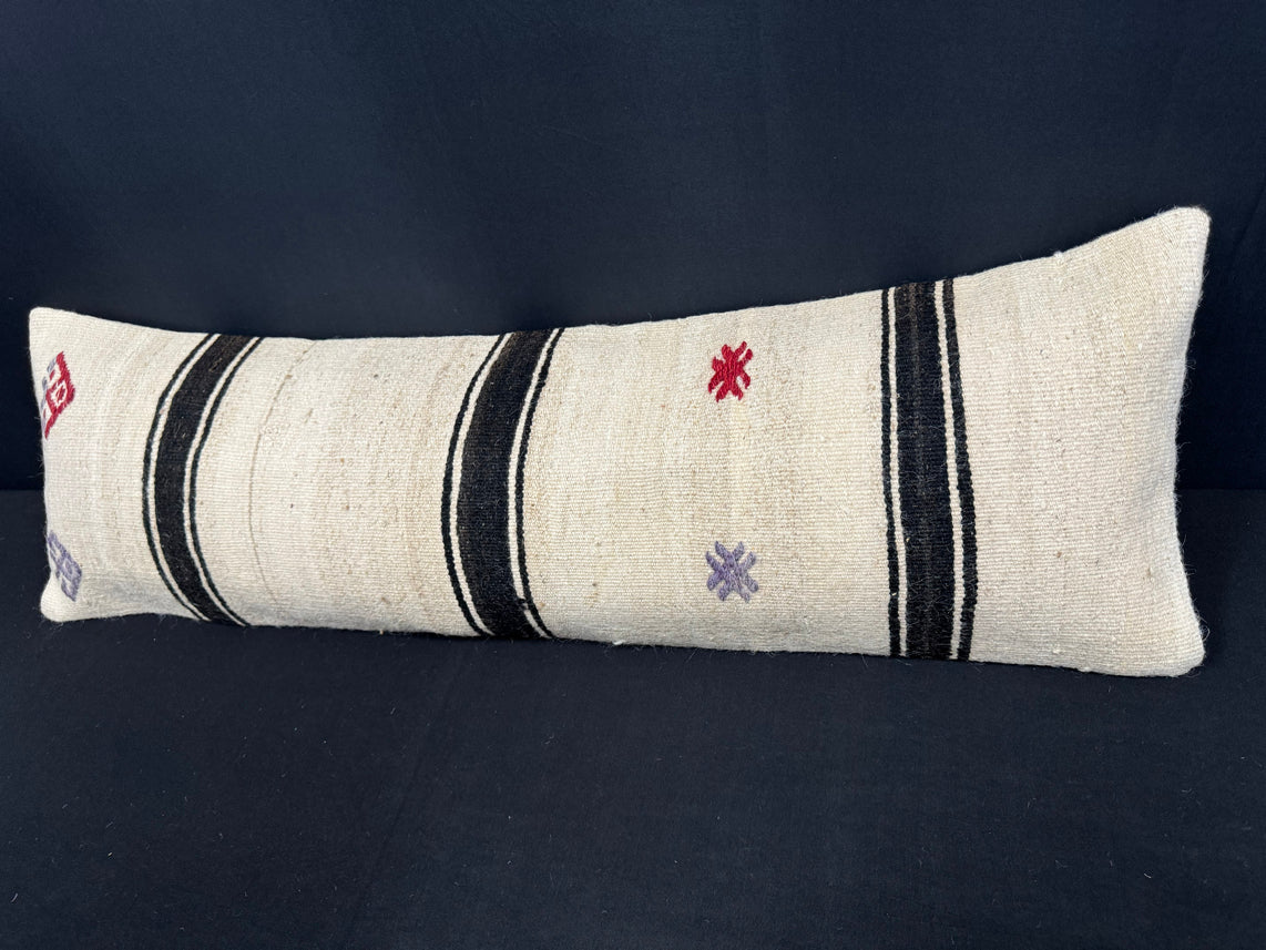 Turkish Hemp Pillow Cushion Natural Beige Black Cushion Cover 14x45 #18071