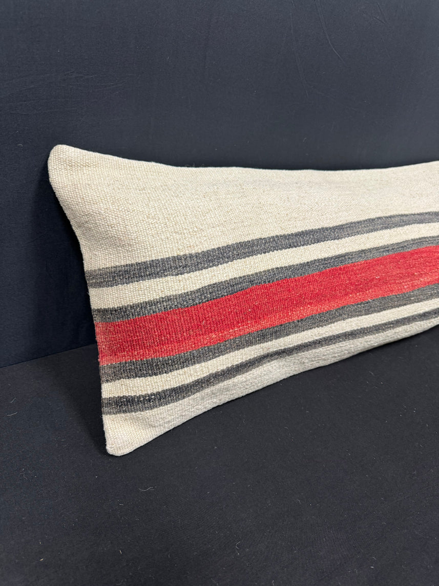Turkish Hemp Pillow Cushion Natural Beige Red Cushion Cover 14x45 #18004