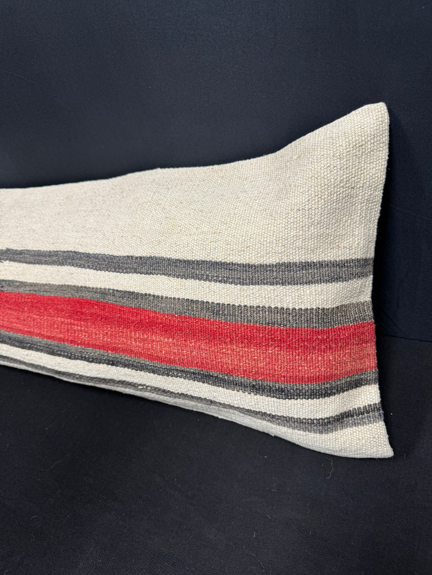 Turkish Hemp Pillow Cushion Natural Beige Red Cushion Cover 14x45 #18004
