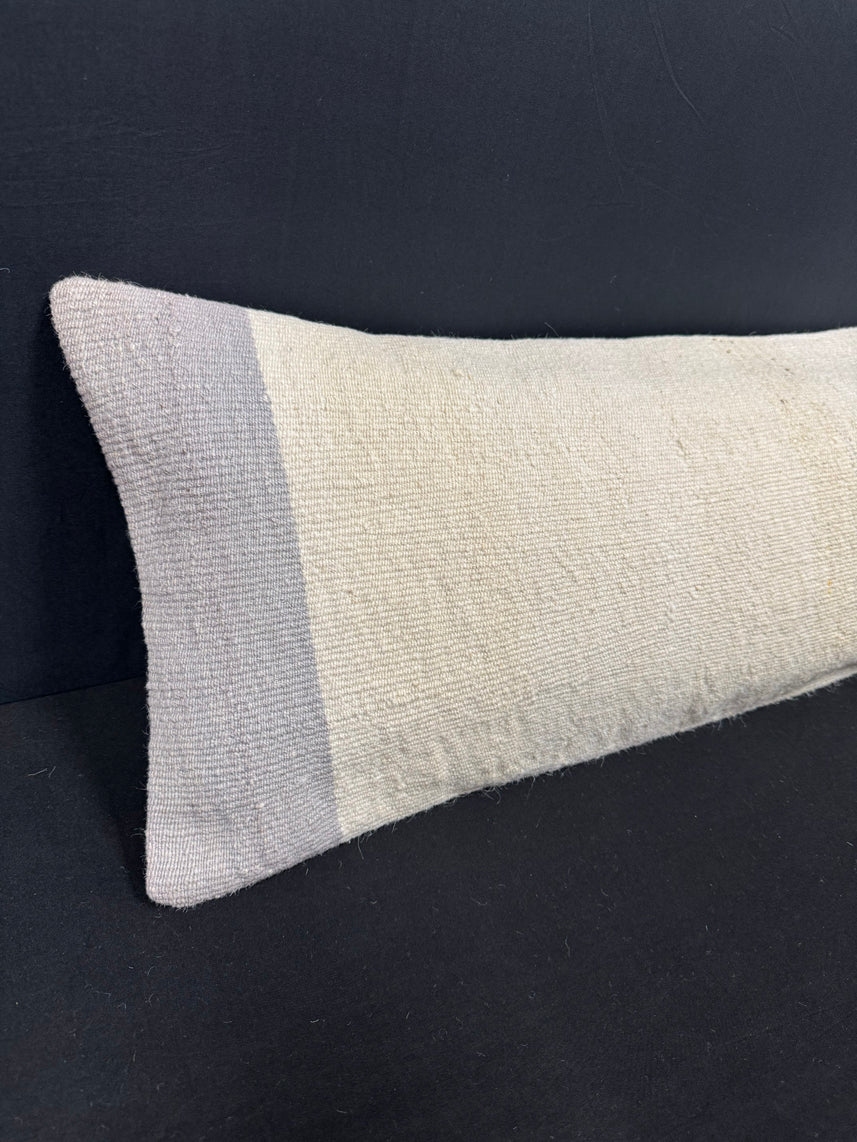 Turkish Hemp Pillow Cushion Natural Beige Sky Blue Cushion Cover 14x45 #18033