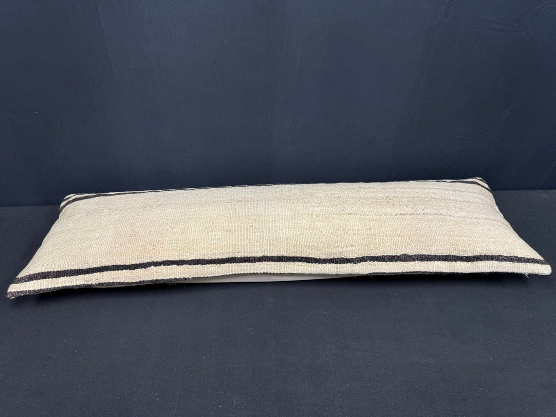 Turkish Hemp Pillow Cushion Natural Beige Black Cushion Cover 14x45 #18037