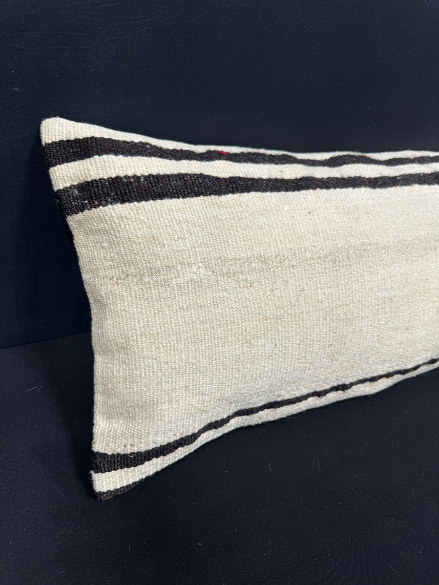 Turkish Hemp Pillow Cushion Natural Beige Black Cushion Cover 14x45 #18037