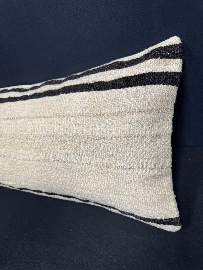 Turkish Hemp Pillow Cushion Natural Beige Black Cushion Cover 14x45 #18037