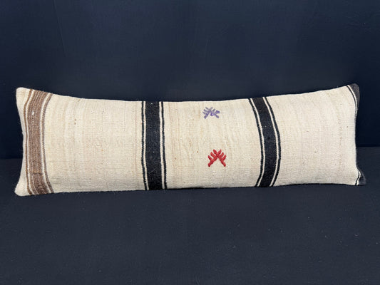 Turkish Hemp Pillow Cushion Natural Beige Black Cushion Cover 14x45 #18007