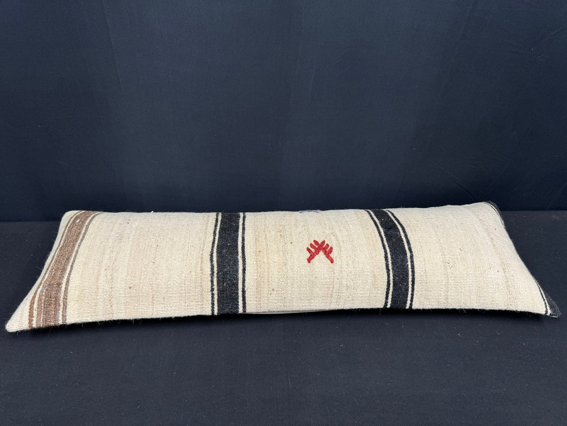 Turkish Hemp Pillow Cushion Natural Beige Black Cushion Cover 14x45 #18007