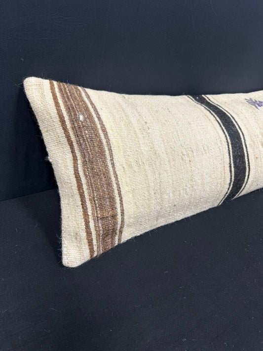 Turkish Hemp Pillow Cushion Natural Beige Black Cushion Cover 14x45 #18007