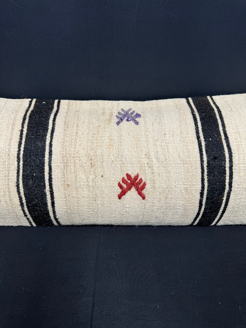 Turkish Hemp Pillow Cushion Natural Beige Black Cushion Cover 14x45 #18007