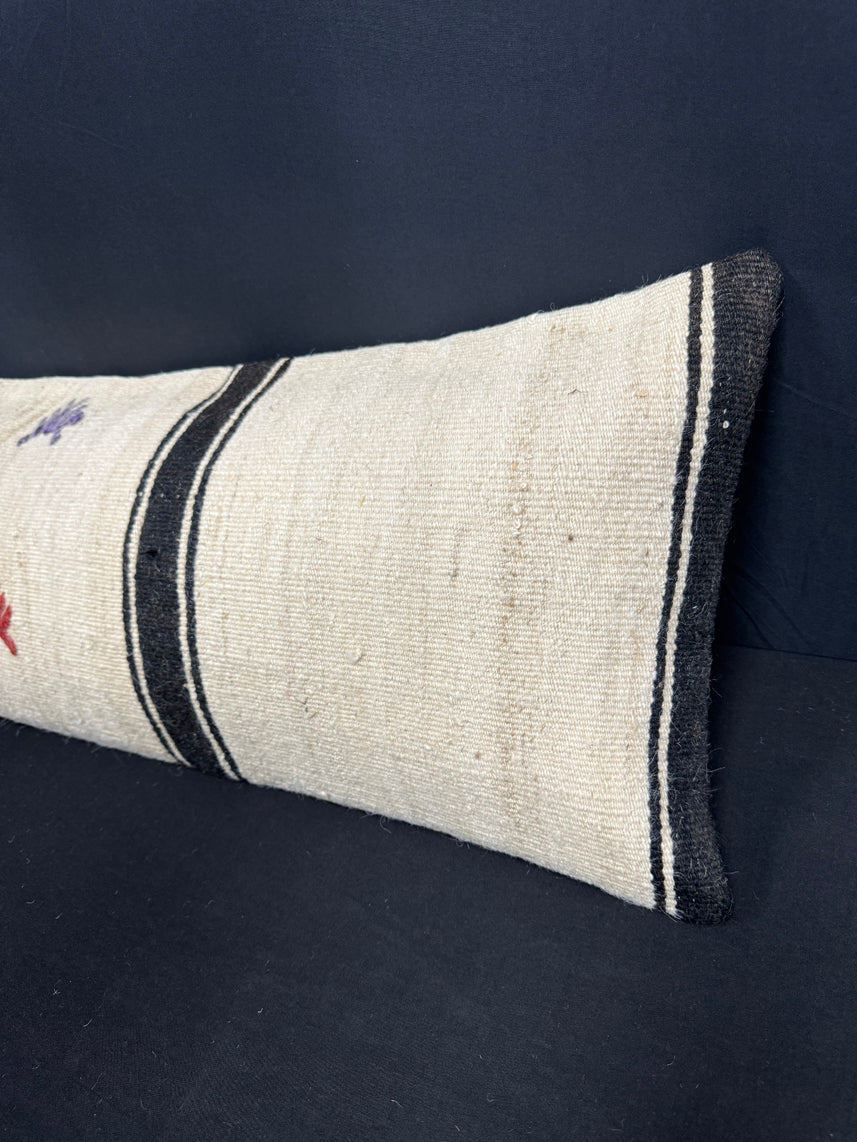Turkish Hemp Pillow Cushion Natural Beige Black Cushion Cover 14x45 #18007