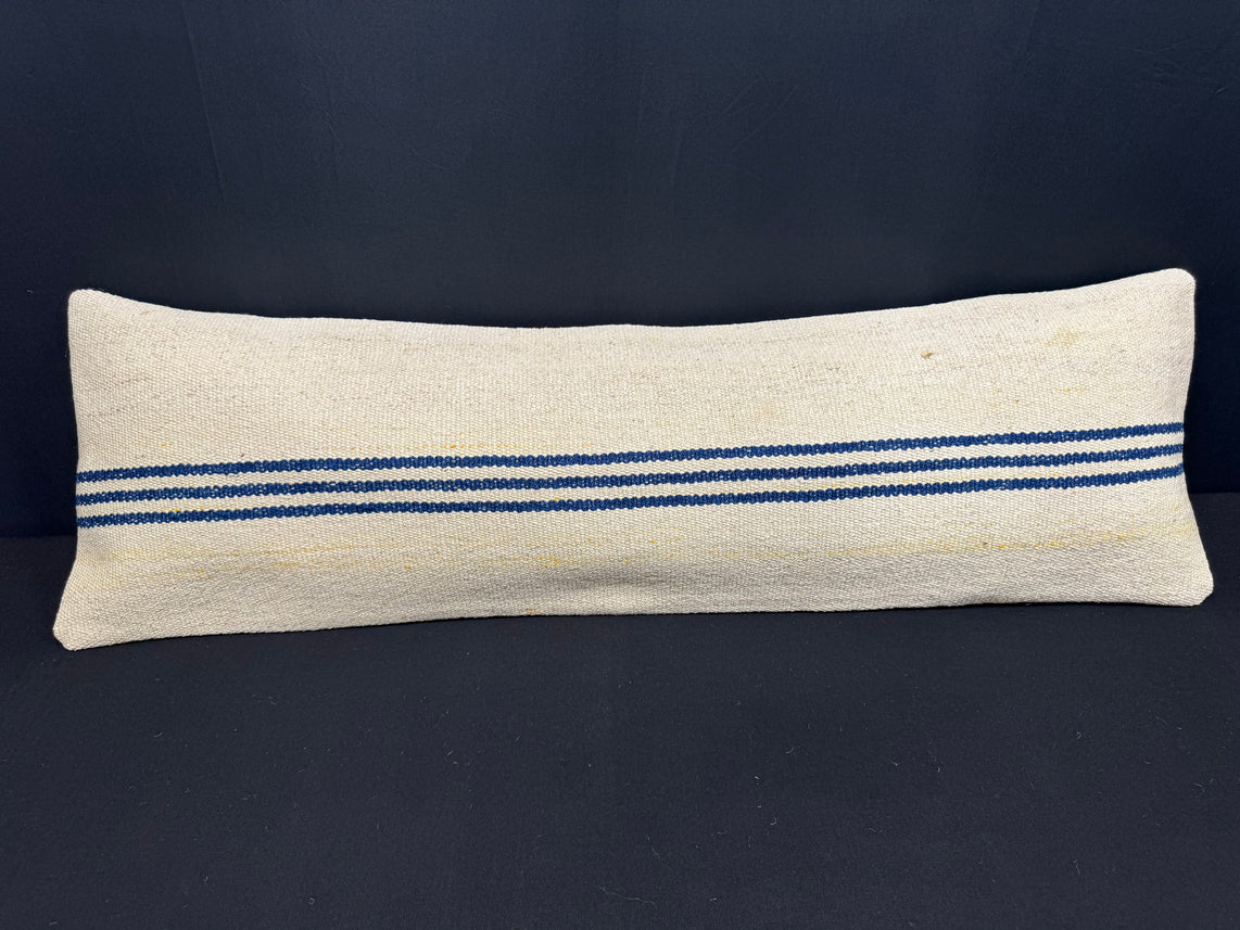 Turkish Hemp Pillow Cushion Natural Beige Blue Cushion Cover 14x45 #18001