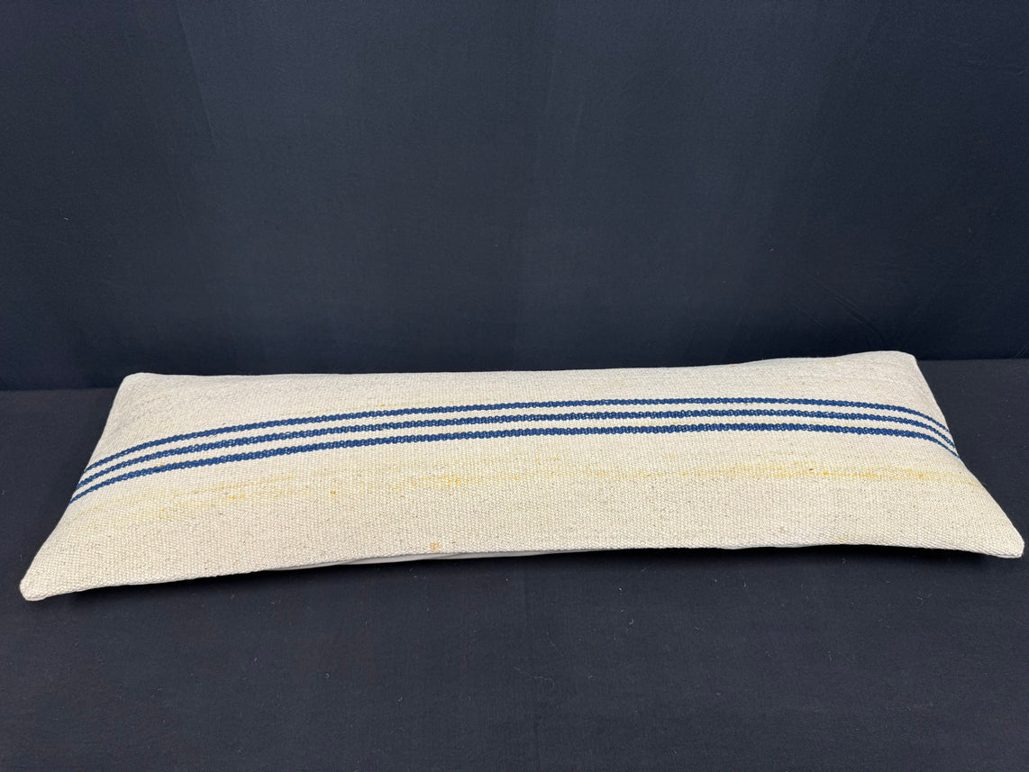 Turkish Hemp Pillow Cushion Natural Beige Blue Cushion Cover 14x45 #18001