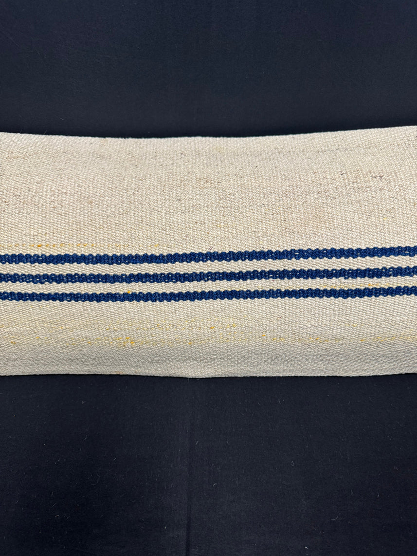 Turkish Hemp Pillow Cushion Natural Beige Blue Cushion Cover 14x45 #18001