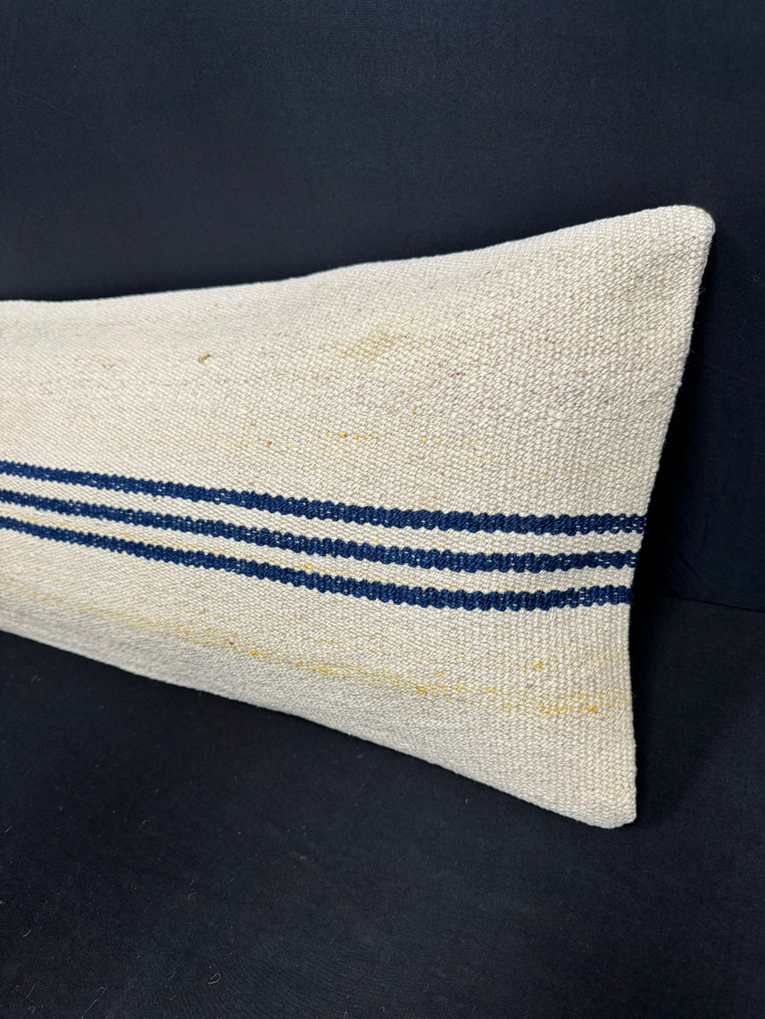 Turkish Hemp Pillow Cushion Natural Beige Blue Cushion Cover 14x45 #18001