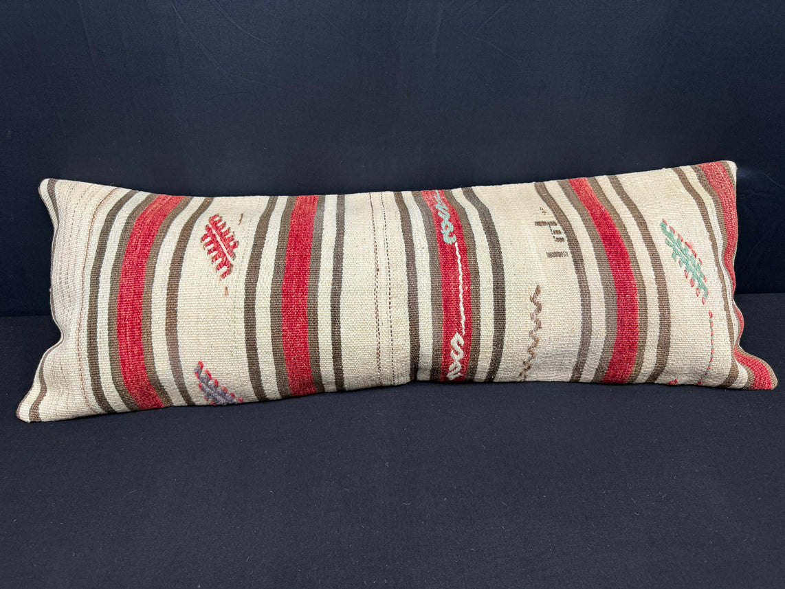 Turkish Hemp Pillow Cushion Natural Beige Red Cushion Cover 14x40 #30437