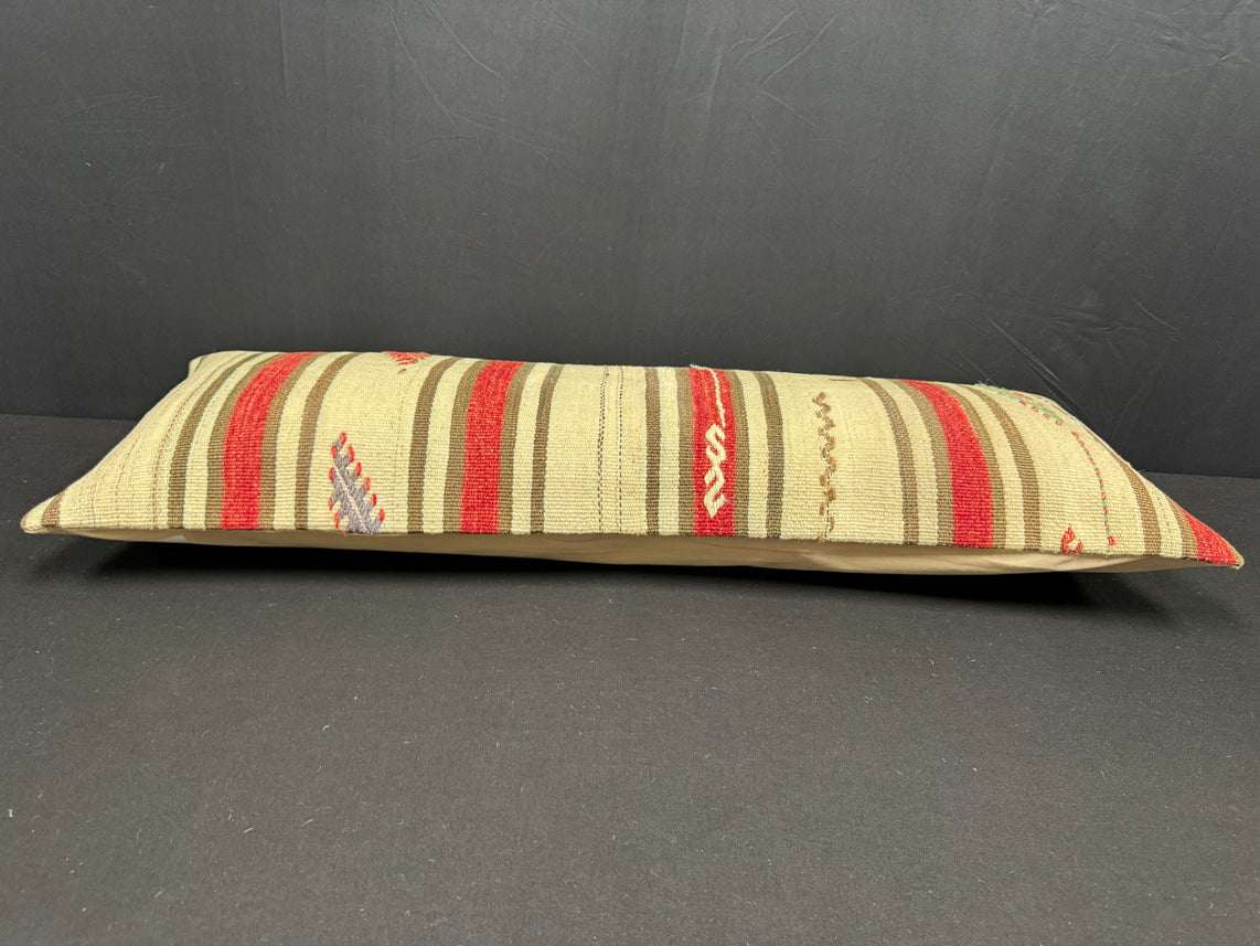 Turkish Hemp Pillow Cushion Natural Beige Red Cushion Cover 14x40 #30437