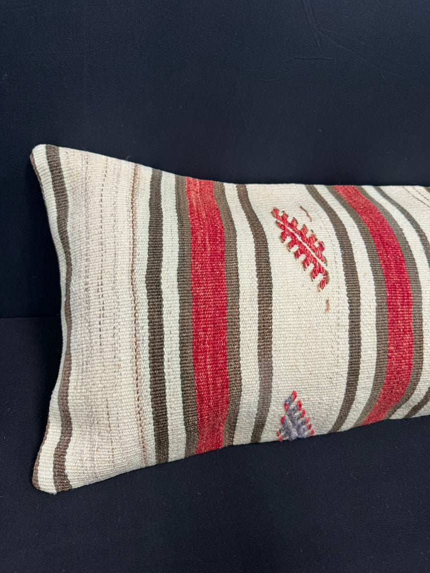 Turkish Hemp Pillow Cushion Natural Beige Red Cushion Cover 14x40 #30437