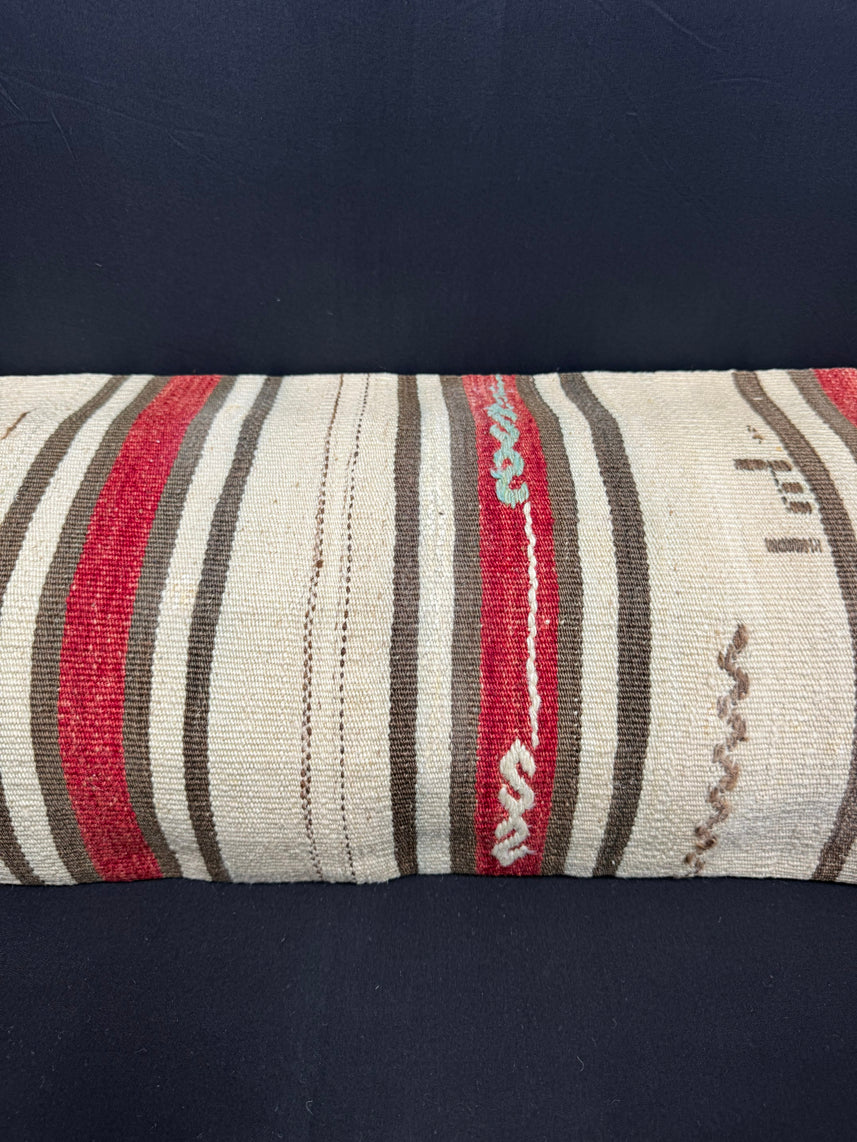 Turkish Hemp Pillow Cushion Natural Beige Red Cushion Cover 14x40 #30437