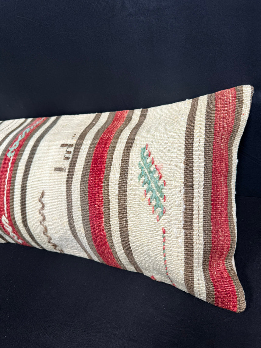 Turkish Hemp Pillow Cushion Natural Beige Red Cushion Cover 14x40 #30437