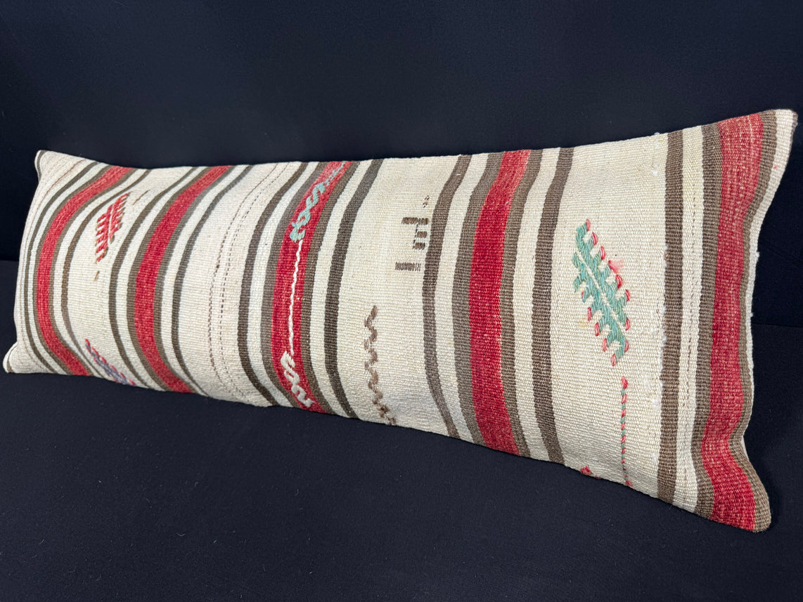 Turkish Hemp Pillow Cushion Natural Beige Red Cushion Cover 14x40 #30437