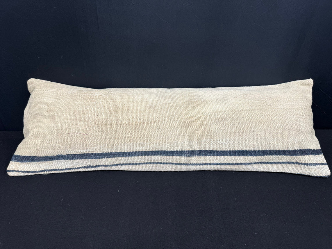 Turkish Hemp Pillow Cushion Natural Beige Blue Cushion Cover 14x40 #30448