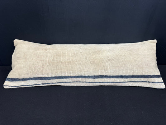 Turkish Hemp Pillow Cushion Natural Beige Blue Cushion Cover 14x40 #30448