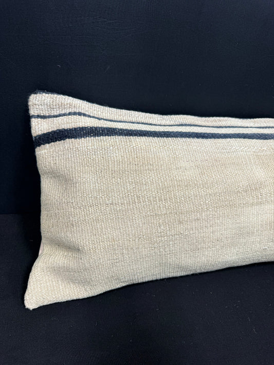 Turkish Hemp Pillow Cushion Natural Beige Blue Cushion Cover 14x40 #30448