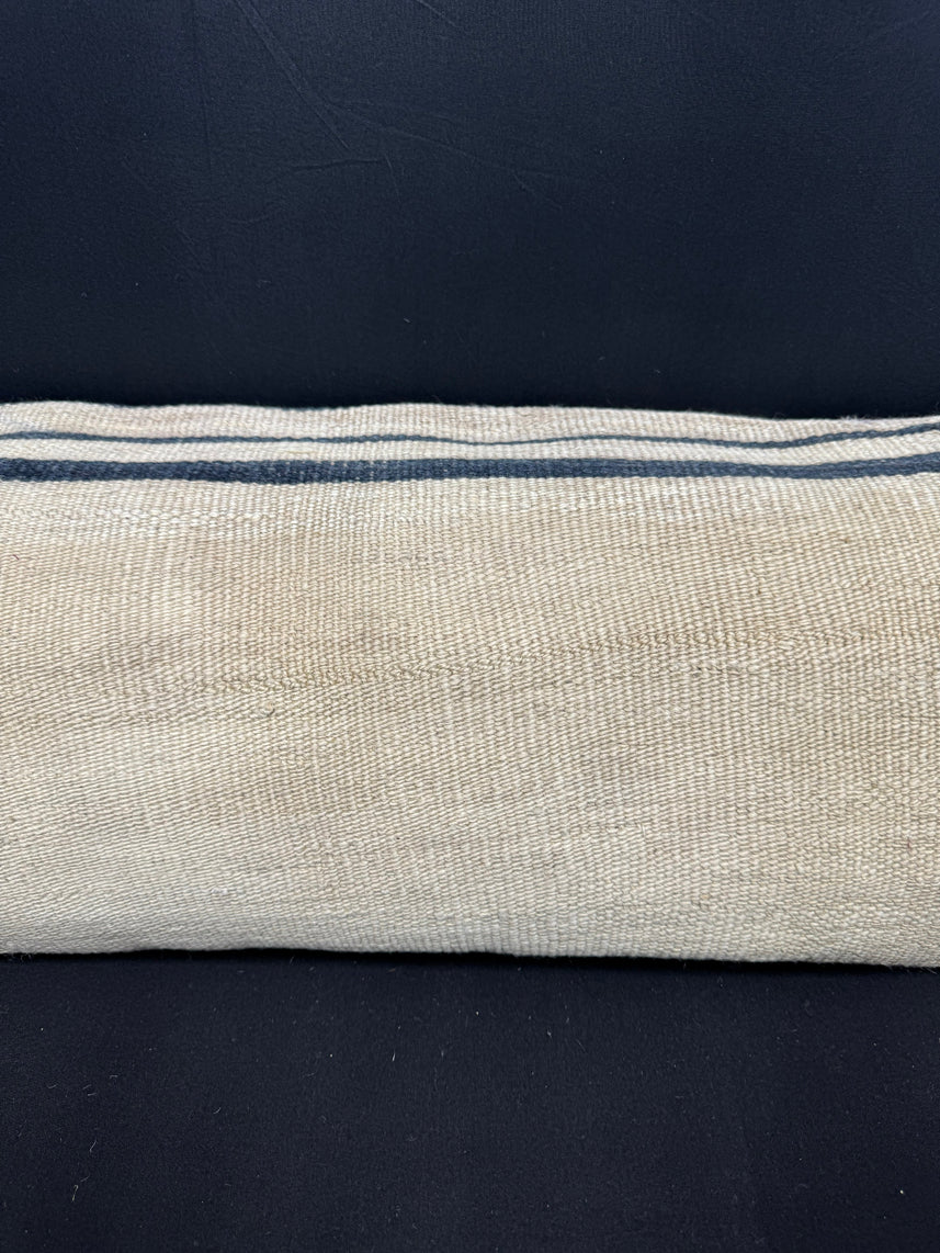 Turkish Hemp Pillow Cushion Natural Beige Blue Cushion Cover 14x40 #30448