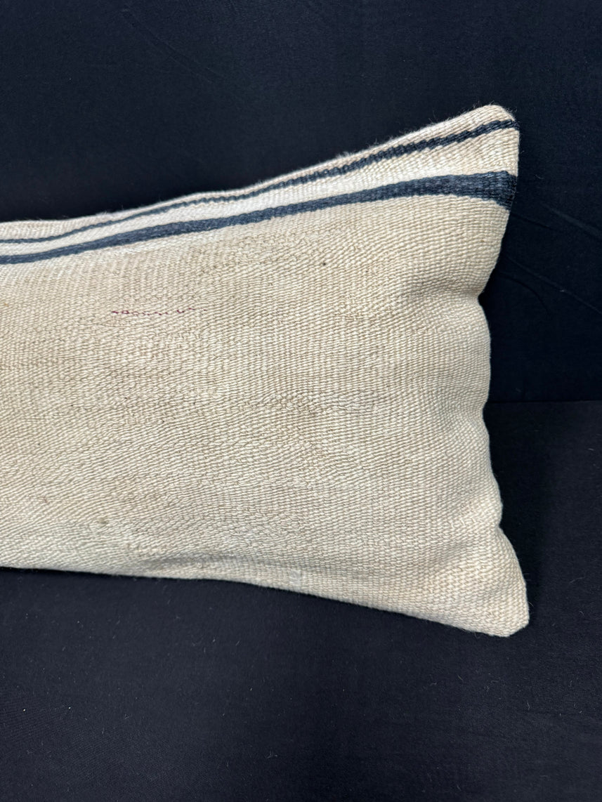 Turkish Hemp Pillow Cushion Natural Beige Blue Cushion Cover 14x40 #30448