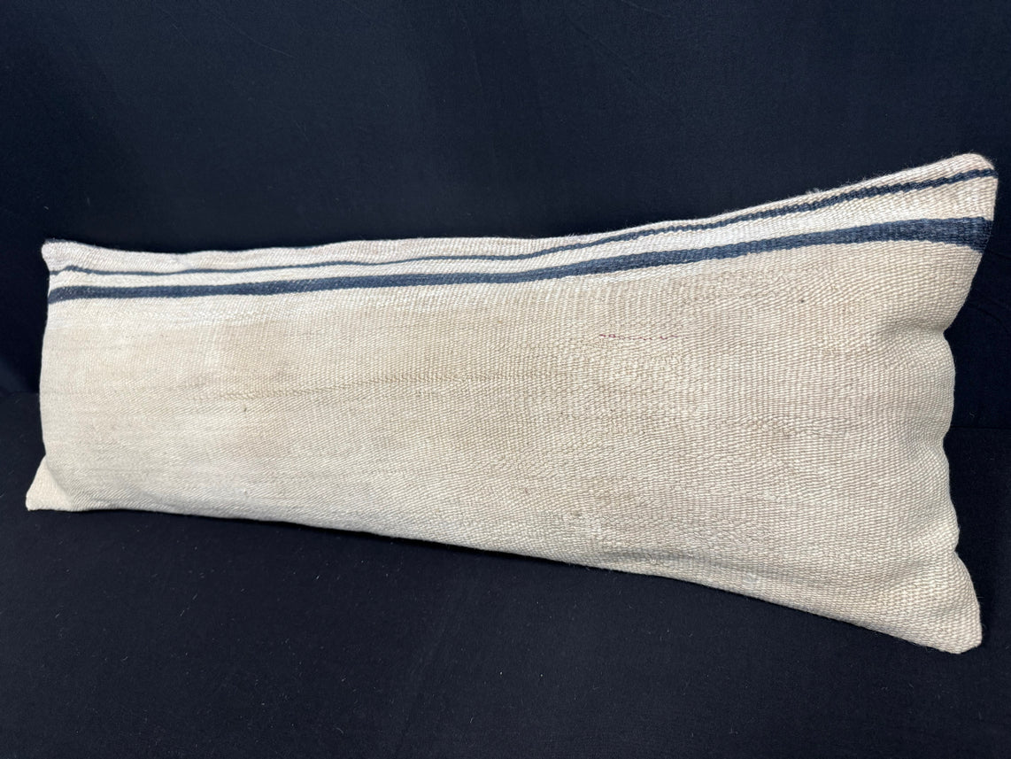Turkish Hemp Pillow Cushion Natural Beige Blue Cushion Cover 14x40 #30448