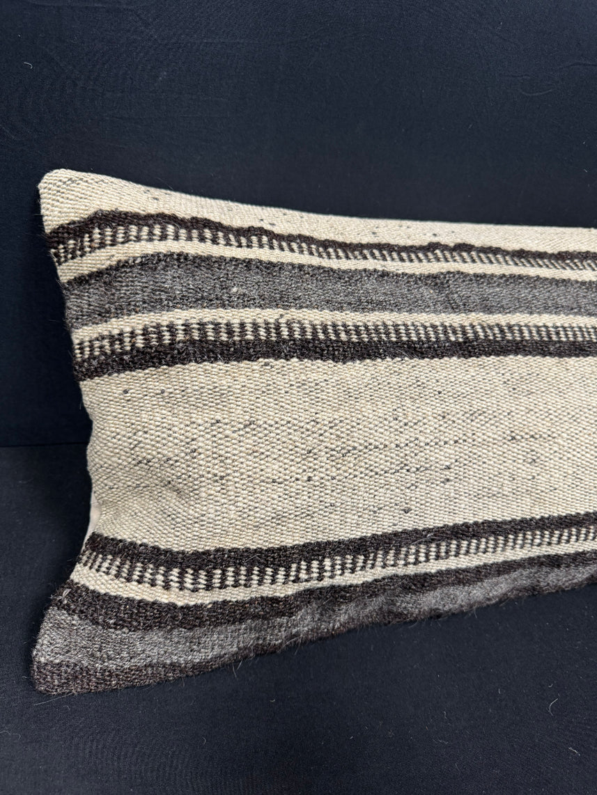 Turkish Hemp Pillow Cushion Natural Beige Black Cushion Cover 14x40 #30474