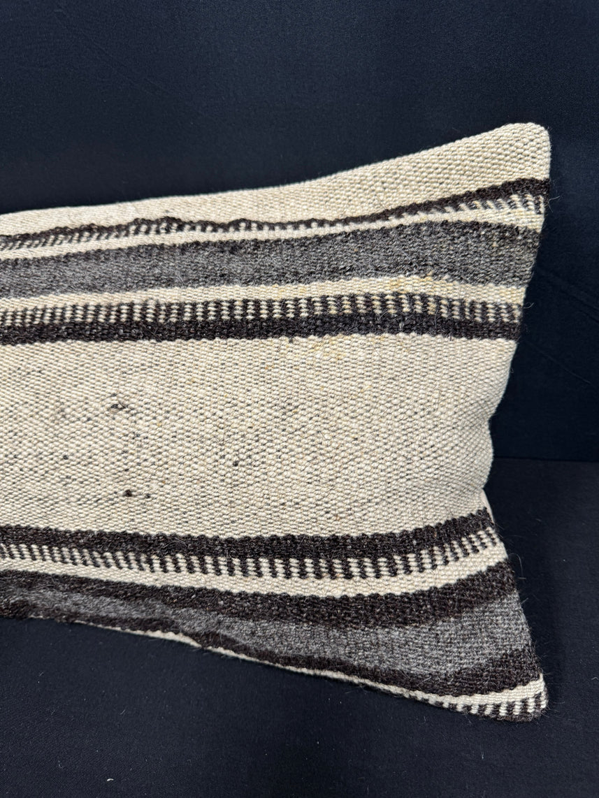 Turkish Hemp Pillow Cushion Natural Beige Black Cushion Cover 14x40 #30474