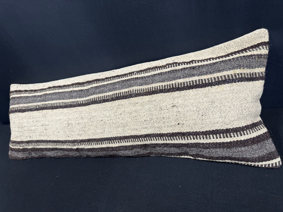 Turkish Hemp Pillow Cushion Natural Beige Black Cushion Cover 14x40 #30474