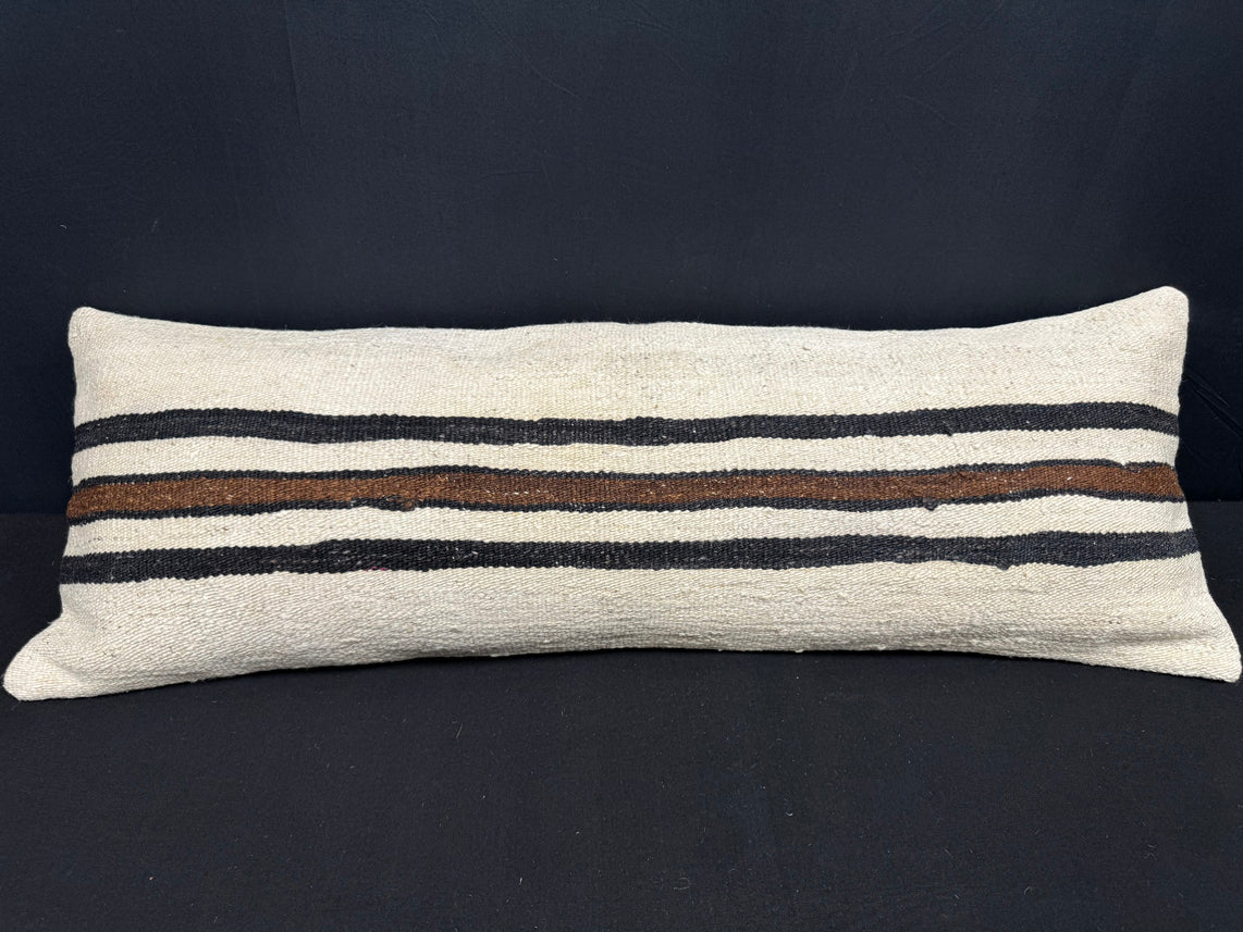 Turkish Hemp Pillow Cushion Natural Beige Black Cushion Cover 14x40 #30461