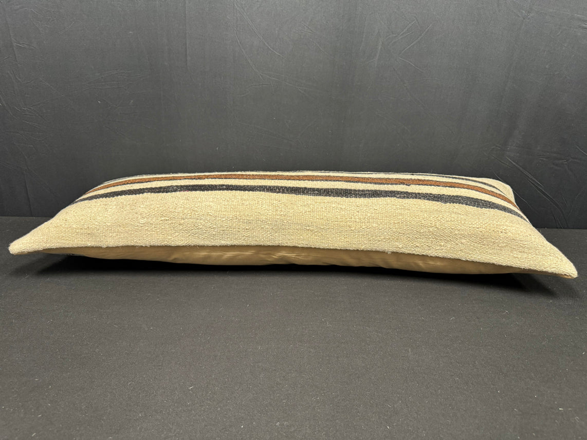 Turkish Hemp Pillow Cushion Natural Beige Black Cushion Cover 14x40 #30461
