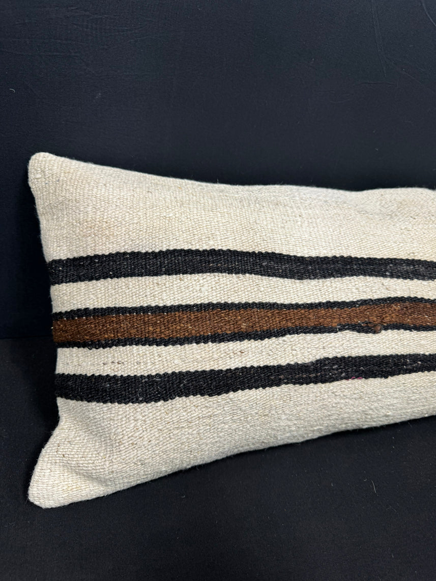 Turkish Hemp Pillow Cushion Natural Beige Black Cushion Cover 14x40 #30461
