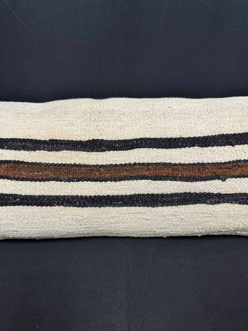 Turkish Hemp Pillow Cushion Natural Beige Black Cushion Cover 14x40 #30461
