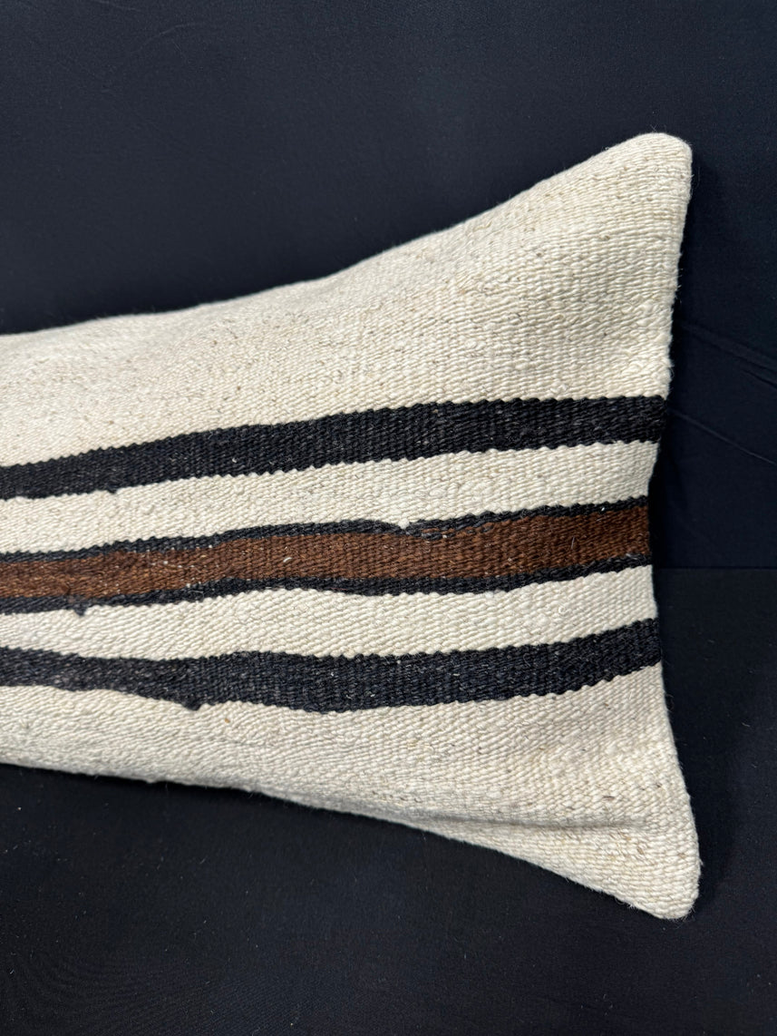 Turkish Hemp Pillow Cushion Natural Beige Black Cushion Cover 14x40 #30461