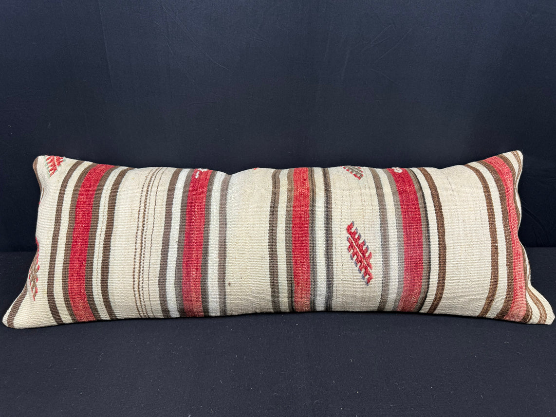 Turkish Hemp Pillow Cushion Natural Beige Red Cushion Cover 14x40 #30489