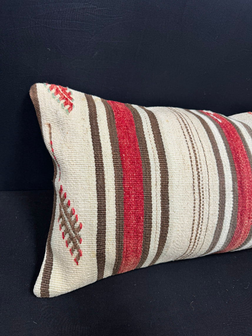 Turkish Hemp Pillow Cushion Natural Beige Red Cushion Cover 14x40 #30489