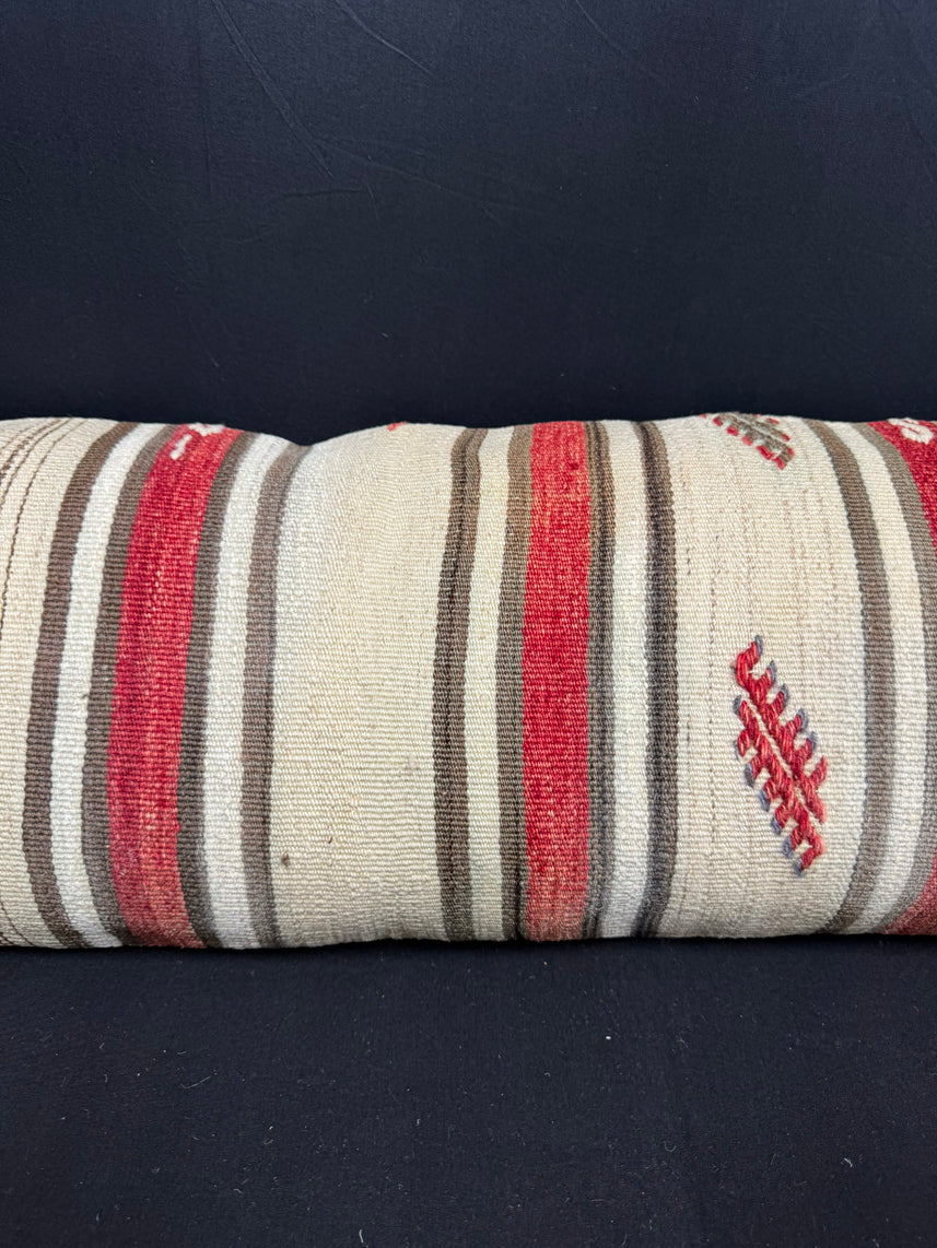 Turkish Hemp Pillow Cushion Natural Beige Red Cushion Cover 14x40 #30489