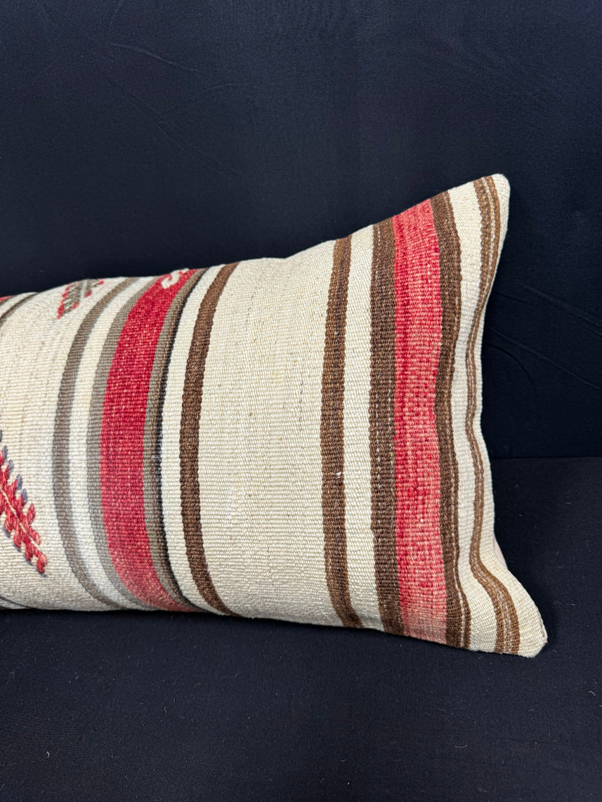 Turkish Hemp Pillow Cushion Natural Beige Red Cushion Cover 14x40 #30489