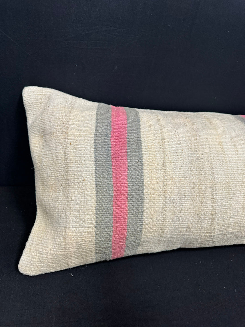 Turkish Hemp Pillow Cushion Natural Beige Gray Cushion Cover 14x40 #30482