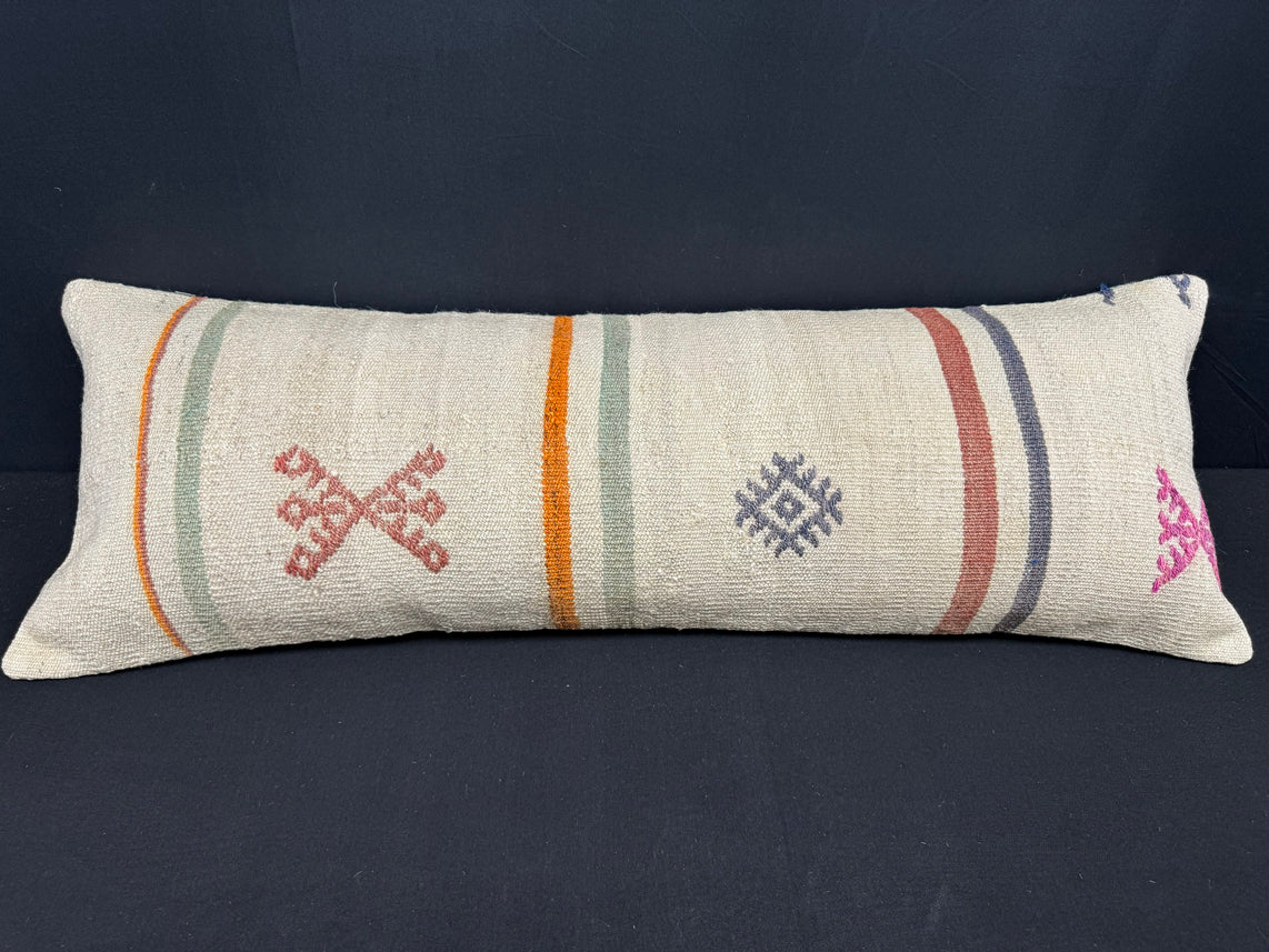Turkish Hemp Pillow Cushion Natural Beige Red Cushion Cover 14x40 #30486