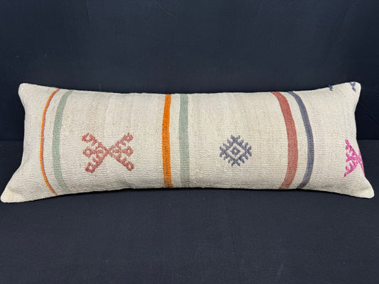 Turkish Hemp Pillow Cushion Natural Beige Red Cushion Cover 14x40 #30486
