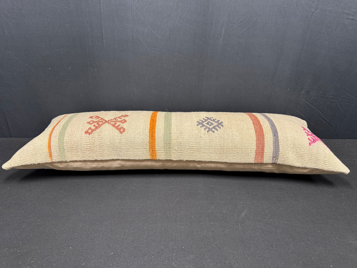 Turkish Hemp Pillow Cushion Natural Beige Red Cushion Cover 14x40 #30486
