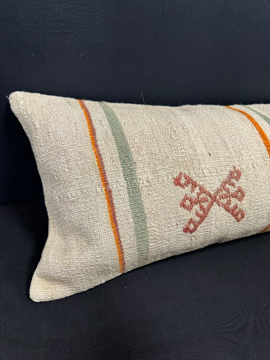 Turkish Hemp Pillow Cushion Natural Beige Red Cushion Cover 14x40 #30486
