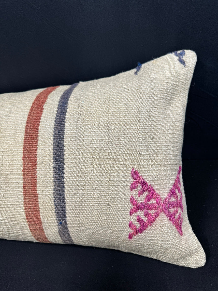 Turkish Hemp Pillow Cushion Natural Beige Red Cushion Cover 14x40 #30486