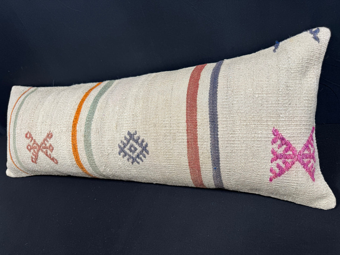 Turkish Hemp Pillow Cushion Natural Beige Red Cushion Cover 14x40 #30486