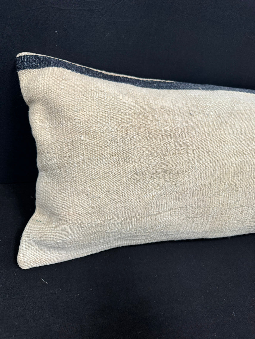 Turkish Hemp Pillow Cushion Natural Beige Black Cushion Cover 14x40 #30491