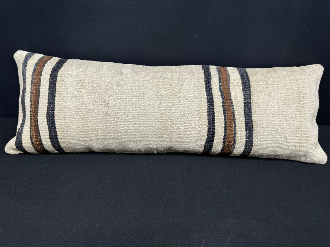Turkish Hemp Pillow Cushion Natural Beige Black Cushion Cover 14x40 #30468